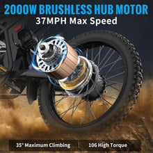 Load image into Gallery viewer, Electric Dirt Bike for Adults 2000W Electric Bike with 1747Wh(48V 18.2AH*2) Removable Batteries 37MPH/85Mile Range (Black1)
