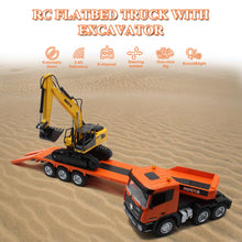 Load image into Gallery viewer, RC Semi Truck &amp; Excavator Toy Set, 2.4Ghz Remote Control Flatbed Truck with Excavator Toys, 1:24 RC Semi-Trailer
