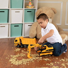 Load image into Gallery viewer, Toy To Enjoy Construction Toys - Excavator &amp; Dump Truck Toy for Kids (Set of 2) – Moveable Claw &amp; Lifting Back – Garbage Truck &amp; Bulldozer Digger
