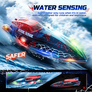 13 inch Remote Control Boat for Kids, 2.4Ghz RC Spider Boat with LED Lights for Pools and Lakes, Summer Water Toy Gift