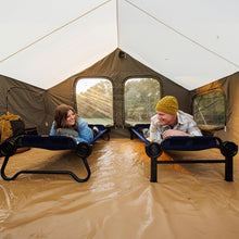 Load image into Gallery viewer, Disc-O-Bed Extra Large Portable Bunk Camping Cots with Carry Bags - Heavy-Duty Indoor or Outdoor Sleeping System, Converts to Bench or Separate Beds, 500 lb Weight Capacity Per Cot, Navy
