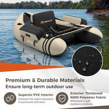 Load image into Gallery viewer, Goplus Inflatable Float Tube, Fishing Belly Boat w/Paddle, Flippers, Fish Ruler, Pump, Storage Bag, Adjustable Straps, 350LBS Load Capacity (Beige, W/Rod Holder)
