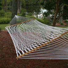Load image into Gallery viewer, Original Pawleys Island Large White DuraCord Rope Hammock – 13 ft. x 55 in., 2-Person, 450 lb Capacity, Oak Spreader Bar, Zinc-Plated Hardware, Handcrafted in the USA
