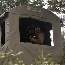 Load image into Gallery viewer, Rivers Edge LM603 Landmark 600 Permanent Blind, 7' Height, 6' x 6' Interior Space, Adjustable Shooting Windows, Hinged Door, Constructed from Marine-Grade Reinforced Synthetic Tarpaulin

