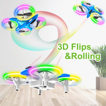 Load image into Gallery viewer, Dwi Dowellin 4.9 Inch Mini Drone for Kids LED Night Lights One Key Take Off Landing Flips RC Remote Control Small Flying Toys Drones for Beginners Boys and Girls Adults Nano Quadcopter, Blue
