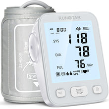 Load image into Gallery viewer, RunStar Upper Arm Blood Pressure Monitor with Wide Range Cuff (8.6'' - 16.5''), Grey
