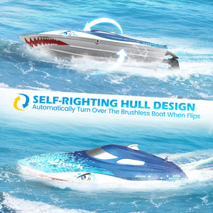 Full Proportional Remote Control Boat with LED Lights, Shark Graffiti, 20+ MPH,2.4GHz High Speed RC Racing Boats