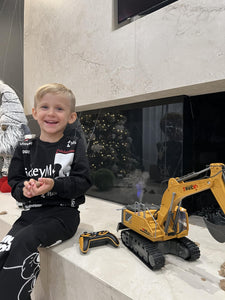 21" Large Remote Control Excavator Toy with Metal Bucket & Dozer Blade, 15-Channel RC Excavator Toys, 120+Mins/Spray/Sound/Light