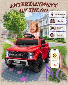 First Ride On Licensed Ford F-150 Raptor 12 Volt Kids Ride on Car, Ride on Toys for Kids with Remote Control (Red)