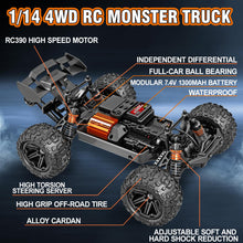 Load image into Gallery viewer, Rc Cars 1:14 All Terrain RC Car for Adults &amp; Boys, 4WD Off-Road RC Truck High Speed Fast 40+ KPH, 4X4 Waterproof
