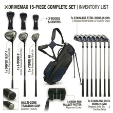 Load image into Gallery viewer, XDriveMax 15-Piece Men's Left Handed Complete Golf Club Set - Forged Titanium 10.5° Driver, #3 Fairway, #4 Hybrid, 5-SW Stainless Steel Irons, Putter and Lightweight Stand Bag - Left,Black
