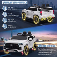 Load image into Gallery viewer, Ride On Car for Kids, Licensed Chevrolet Tahoe SUV 12V7AH Battery Powered Ride On Toy Car, Kids Boys Girls Electric Car (White)
