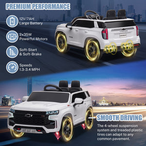 Ride On Car for Kids, Licensed Chevrolet Tahoe SUV 12V7AH Battery Powered Ride On Toy Car, Kids Boys Girls Electric Car (White)