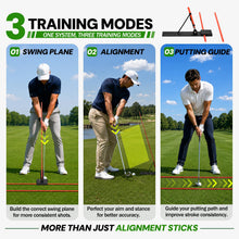 Load image into Gallery viewer, HRUIYL Golf Alignment Sticks Holder – Golf Swing Plane Trainer with 3 Alignment Sticks, Heavy Duty Metal Base Plate, Adjustable Golf Swing Training Aid for Swing Path, Posture &amp; Alignment
