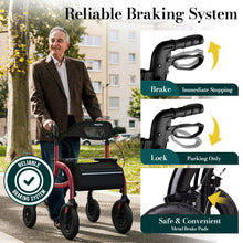 Load image into Gallery viewer, HolyHeal Walkers for Seniors, Rollator Walker with Seat and Backrest, 10" Big Wheels All Terrain, Rolling Walker Foldable Supports 350lb, Lightweight &amp; Height Adjustable, Cane &amp; Cup Holder, Burgundy
