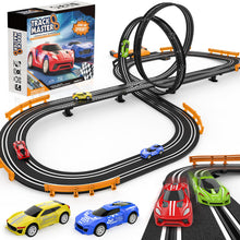 Load image into Gallery viewer, Slot-Car-Race-Track-Sets for Boys Kids, Battery or Electric Race Car Track with 4 High-Speed Slot Cars, Dual Racing Game
