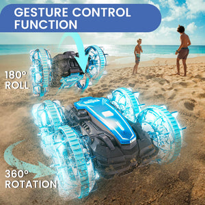 Amphibious Remote Control Car Boat, 4WD Gesture RC Car with Waterproof Remote Control, RC Stunt Car with LED Lights