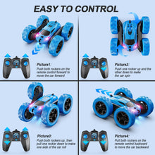 Load image into Gallery viewer, Remote Control Car, RC Cars Toys for Kids Ages 6-12, 4WD Stunt Car with LED Lights &amp; 360° Flips, 2.4GHz, Upgraded USB-C Modular Batteries
