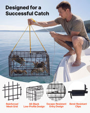 Load image into Gallery viewer, VEVOR Crab Trap, 2 Packs, 24.4x24.4x11.8 inch Heavy Duty Large Crab Pot Trap for Dungeness, Black PVC Coated Wire Mesh for Stealth, with Gauge, Red/White Float, 100ft Leaded Core Rope, and Gloves
