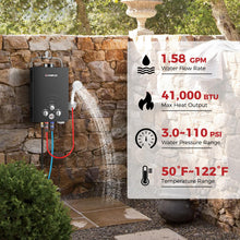 Load image into Gallery viewer, CAMPLUX Portable Tankless Water Heater 1.58 GPM, BW158B Outdoor Propane Water Heater Camping, 41,000 BTU, Black
