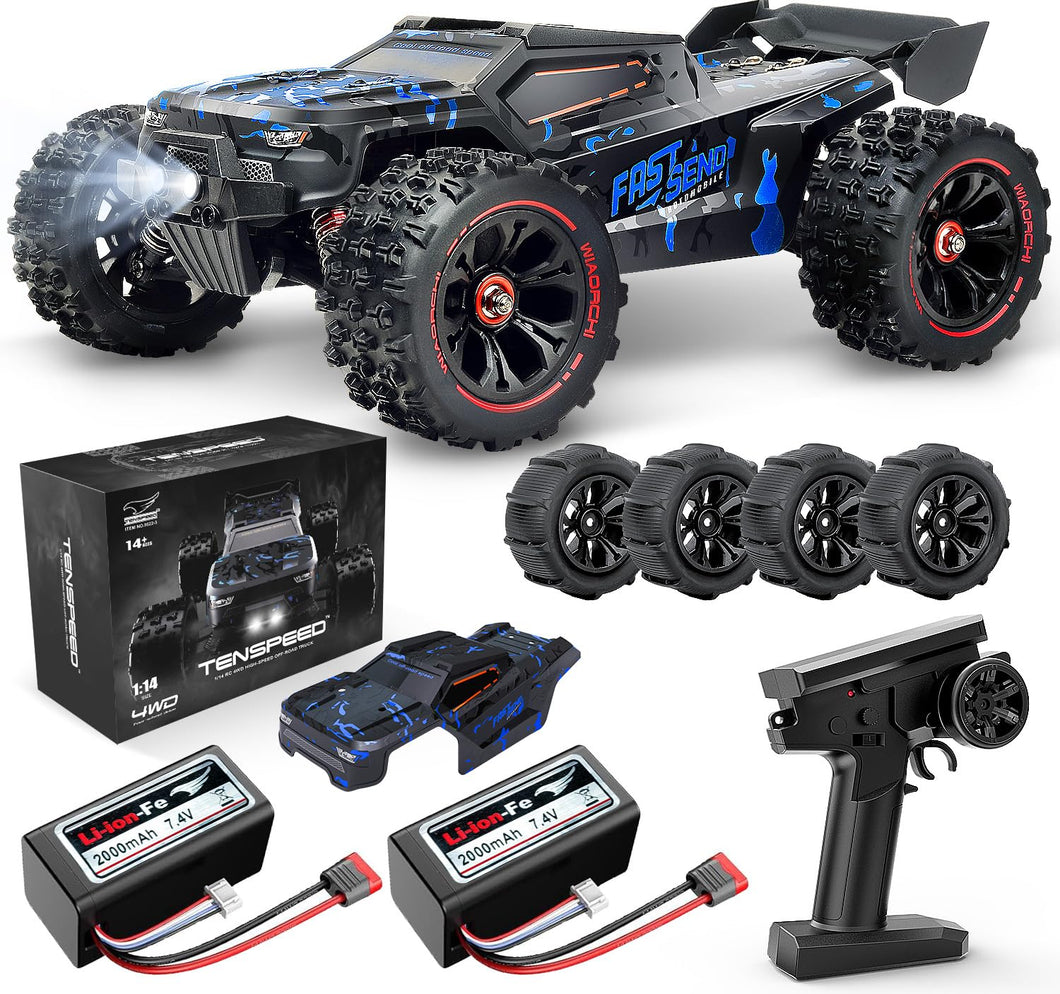 1/14 Scale RC Cars for Adults, 60+ KM/H High Speed RC Truggy, 4X4 Off-Road Remote Control Truck, Waterproof Electric Car with 2S Battery