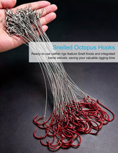Load image into Gallery viewer, Facikono 1/0-10/0 Red Fishing Hook with Leader (4/0 Red, 100pcs)
