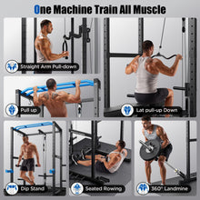 Load image into Gallery viewer, Sportsroyals Squat Rack, LAT Power Cage, Power Rack Multi-Function with Pulley System and Training Attachments for Home Gym
