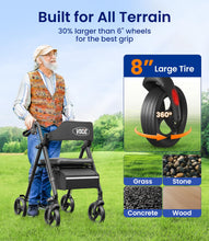 Load image into Gallery viewer, VOCIC Walkers for Seniors, Z21 Rollator Walker with Seat Supports 350lb, 8" Big Wheels for All Terrain, Ergonomic Arc Seat &amp; 6" Ultra Backrest Foldable Walker, Dual Height Adjustment, Lightweight 2025
