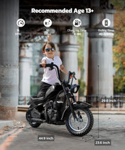 Load image into Gallery viewer, Electric Dirt Bike, 15 mph &amp; 150lb Max, 24V Ride on Toy for Big Kids w/LED Lights &amp; Power Display, Chain-Driven Motor-Black
