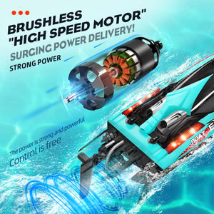 RC Boat, 18 inch Big Brushless Remote Control Boat for Adults and Kids, 55 KPH Large Fast RC Speed Boats - HJ816 Green