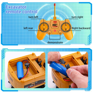 Remote Control Excavator and Dump Truck Toy Set - RC Construction Vehicles Toy with Barricades, Road Signs