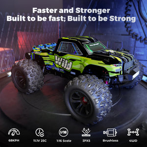 1:16 4WD Brushless RC Car-3S Battery High Speed Max 68KM/H | Fast RC Cars for Adults | Off-Road 3S