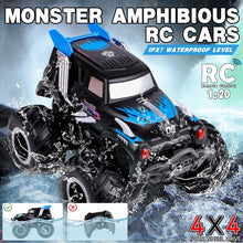Load image into Gallery viewer, Amphibious Remote Control Cars, 1/20 Stunt RC Rock Crawler Monster Truck Toy with Two Alternative Rechargeable Batteries, Blue
