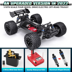 RC Cars Hailstorm, 36+KM/H High Speed 4WD 1:18 Scale Waterproof Remote Control Off Road Monster Truck with Two Rechargeable Batteries