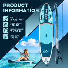 Load image into Gallery viewer, InnoExpo 11' Inflatable Stand Up Paddle Boards with Premium Accessories, Wide Stable SUP Paddle Board Design, Non-Slip Comfort Deck for Youth &amp; Adults (Tropical/Kayak Seat)
