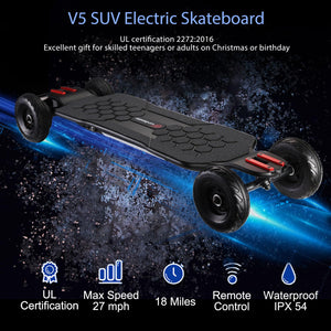 Electric Skateboard with LCD Remote Control，V5 Electric Longboard with Light for Adults, 1650W Dual Motor, 27 MPH & 18 Miles Range
