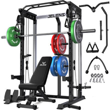 Load image into Gallery viewer, JELENS C21 Power Cage, 2000LBS Multi-Function Power Rack with Independent Dual Pulley System, All-in-One Squat Rack for Cable Crossover, Home Gym Workout Machine (Black, 190LBS Color)
