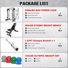 Load image into Gallery viewer, JELENS C21 Power Cage, 2000LBS Multi-Function Power Rack with Independent Dual Pulley System, All-in-One Squat Rack for Cable Crossover, Home Gym Workout Machine (Black, 190LBS Color)
