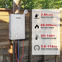 Load image into Gallery viewer, CAMPLUX Tankless Water Heater - 2.64GPM Portable Propane Heater for Off Grid, Camping, Outdoor Shower - 68,000 BTU - BW264G - Gray
