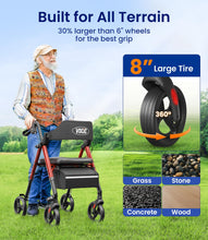 Load image into Gallery viewer, VOCIC Walkers for Seniors, Z21 Rollator Walker with Seat Supports 350lb, 8" Big Wheels for All Terrain, Ergonomic Arc Seat &amp; 6" Ultra Backrest Foldable Walker, Dual Height Adjustment, Lightweight 2025
