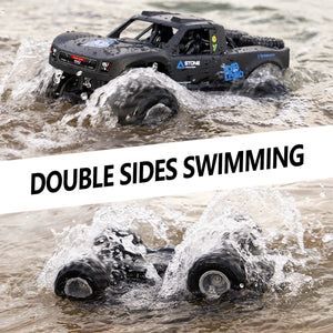 Monster Truck Toys, 2.4G Amphibious Remote Control Car for Boys, 1:16 Scale All-Terrain Rc Car with Double-Sided Driving for Boys & Adults-Blue