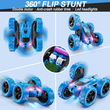 Load image into Gallery viewer, Remote Control Car, RC Cars Toys for Kids Ages 6-12, 4WD Stunt Car with LED Lights &amp; 360° Flips, 2.4GHz, Upgraded USB-C Modular Batteries
