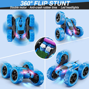 Remote Control Car, RC Cars Toys for Kids Ages 6-12, 4WD Stunt Car with LED Lights & 360° Flips, 2.4GHz, Upgraded USB-C Modular Batteries