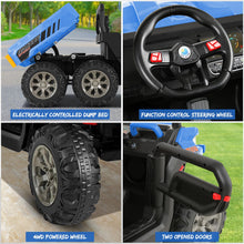 Load image into Gallery viewer, Two Seater Ride on Cars for Kids, 6x6 24V Kids UTV with Dump Bed &amp; Shovel, 6 EVA Tires, Spring Suspension, LED Light, Music, Blue
