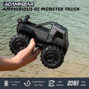 Amphibious Remote Control Car for Kids, 1:16 RC Trucks 4WD Offroad All Terrain, DIY Pick-up Toys Waterproof Monster Truck,60Mins+ Play Time