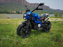 Load image into Gallery viewer, Electric Motorcycle for Kids Ride on Motorcycle, 12V Electric Dirt Bike with Training Wheels Hand Racing Foot Brake (Blue)
