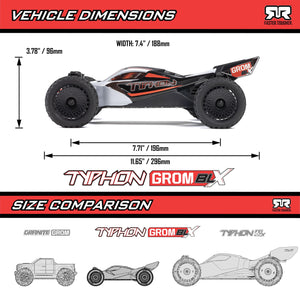RC Car Typhon GROM 4X4 223S BLX BRUSHLESS Small Scale Buggy RTR (Battery and Charger Not Included) with DSC, Silver