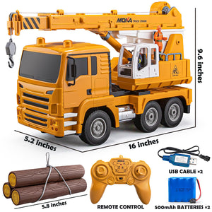 13 Channel RC Crane Truck, 2.4G Remote Control Crane Toy Construction Vehicles with Lights, Sounds, Hook Up and Down