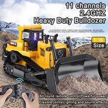 Load image into Gallery viewer, Remote Control Bulldozer 1/16 RC Front Loader Tractor Toy 2.4Ghz RC Construction Vehicles RC Dozer Toys for Boys Adults, 9 Channel Track Dozer
