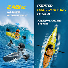 Load image into Gallery viewer, RC Kayak Boat for Kids,2.4 Ghz Remote Control Shark Boat Toys W/LED Light for Pools, Lake, Bathtub Never Capsize Summer Outdoor Water Toys
